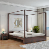 Solivo Solid Sheesham Wood Poster Bed Without Storage (King Size, Walnut Finish)